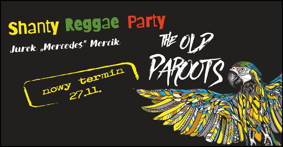 Grafika zapowiadające spotkanie z Jurkiem Mercikiem, na górze napis: Shanty Reggae Party