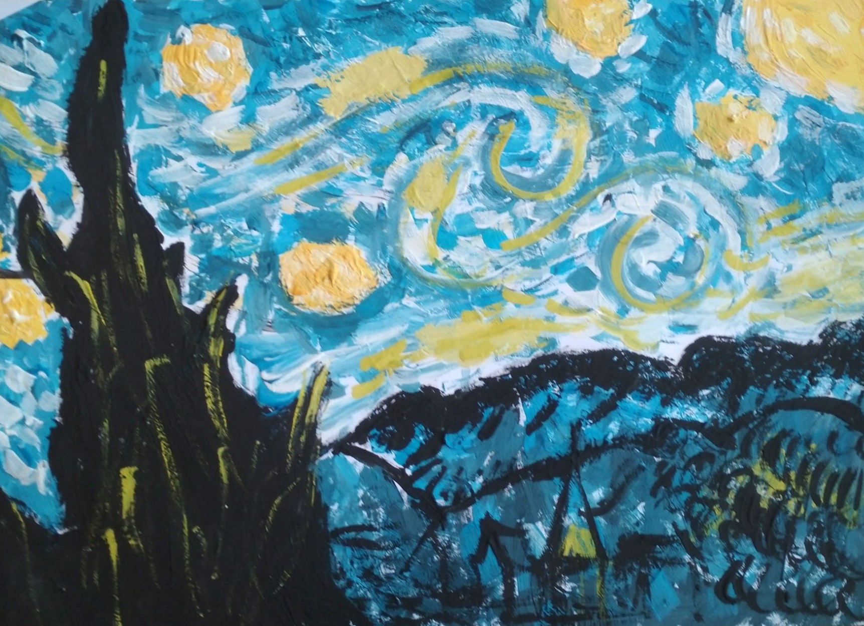 Reprodukacja obrazu Vincenta van Gogha Gwieździsta noc w wykonaniu Adrianny Łupki