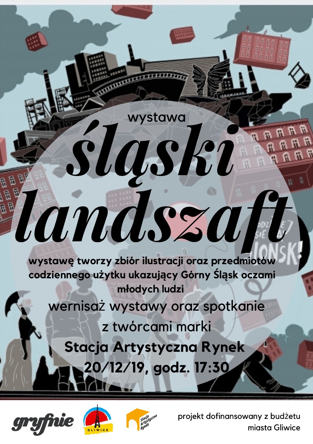 plakat z ilustracją Śląska informujący o wernisażu wystawy