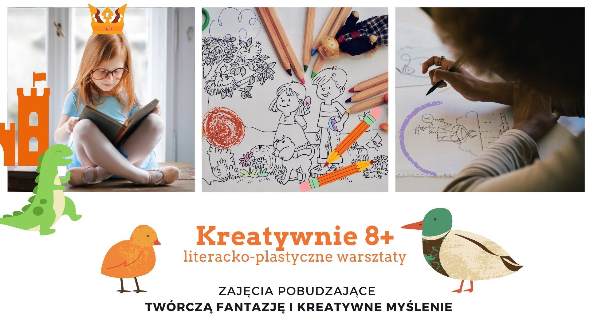 Grafika zapowiadająca warsztaty literacko-plastyczne