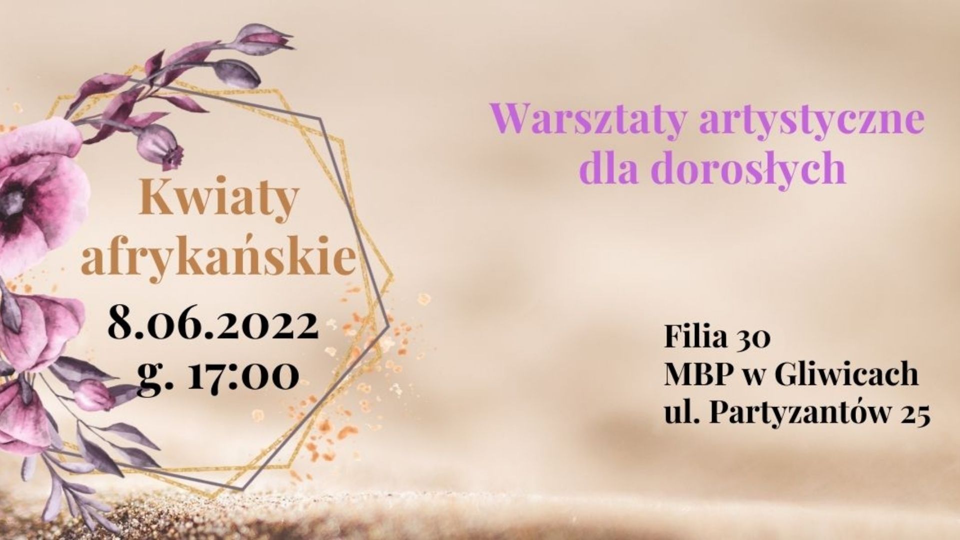 Grafika w odcieniach różu z napisem "Kwiaty afrykańskie"