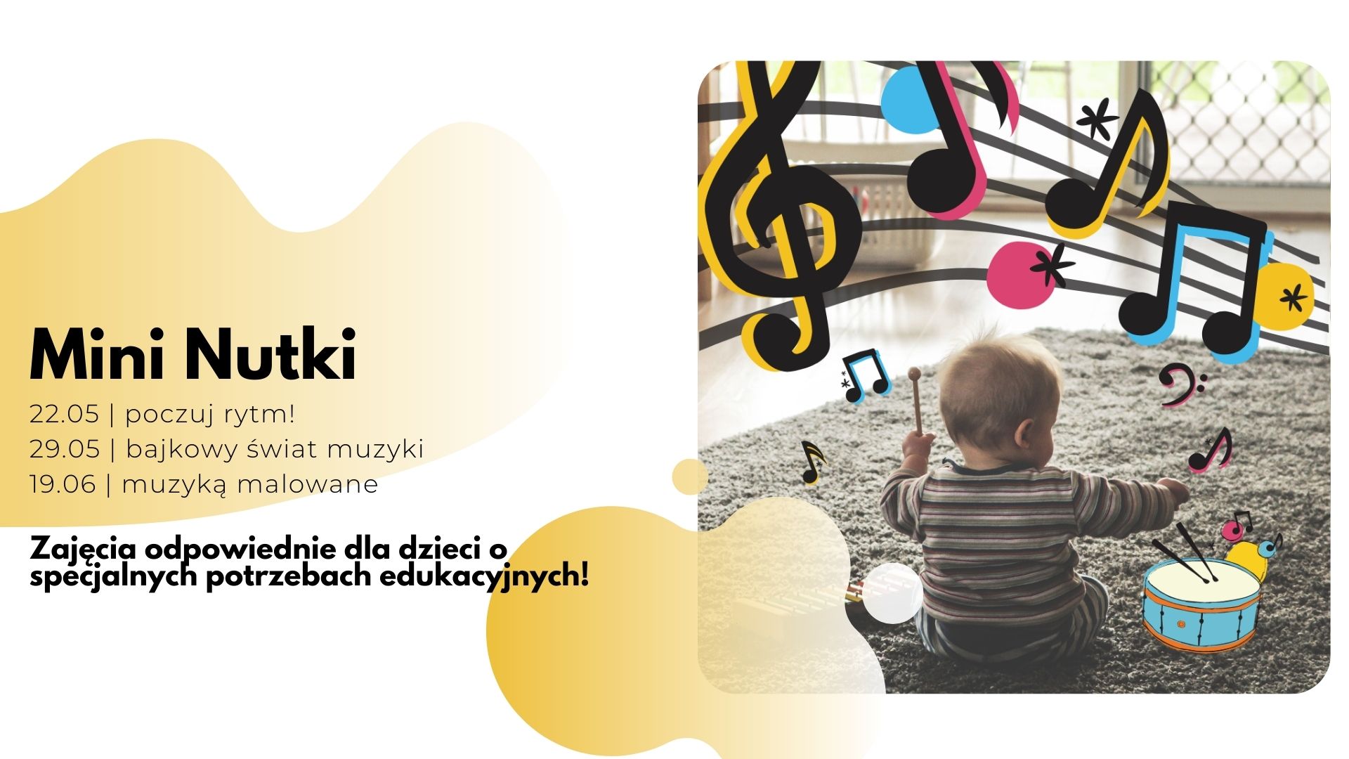 Grafika zapowiadająca warsztaty umuzykalniające dla dzieci