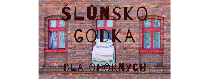 Na zdjęciu elewacja ceglanego budynku z oknami, napis: Ślunko godka dla opornych