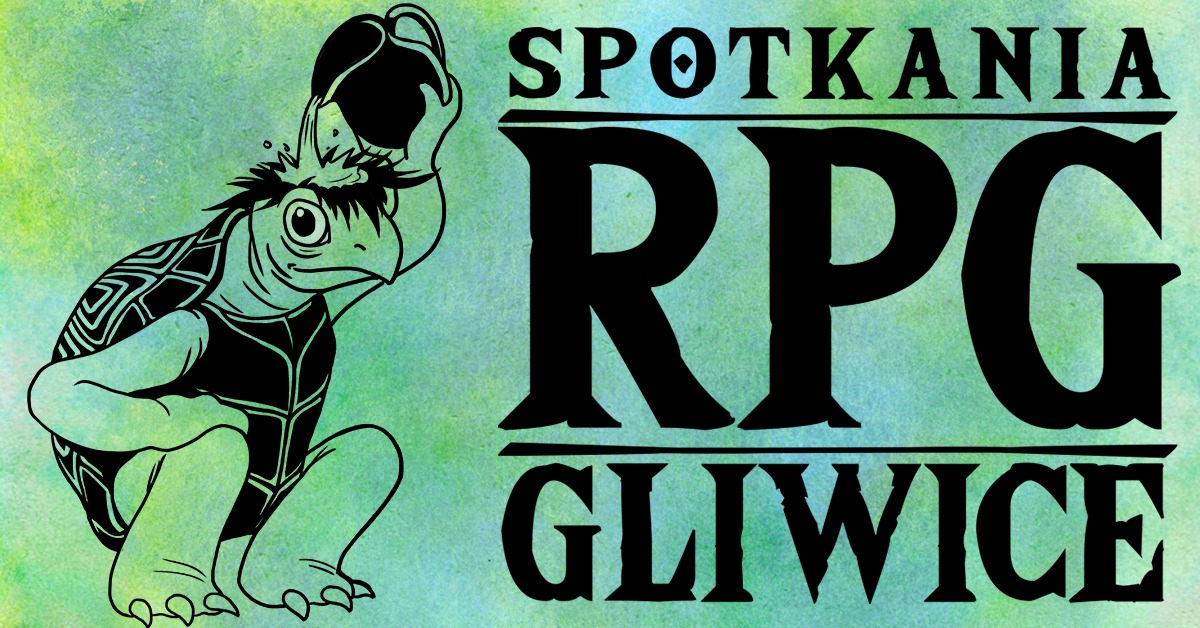 tło wydarzenia. Japońska Kappa obok tekstu "Spotkania RPG Gliwice"