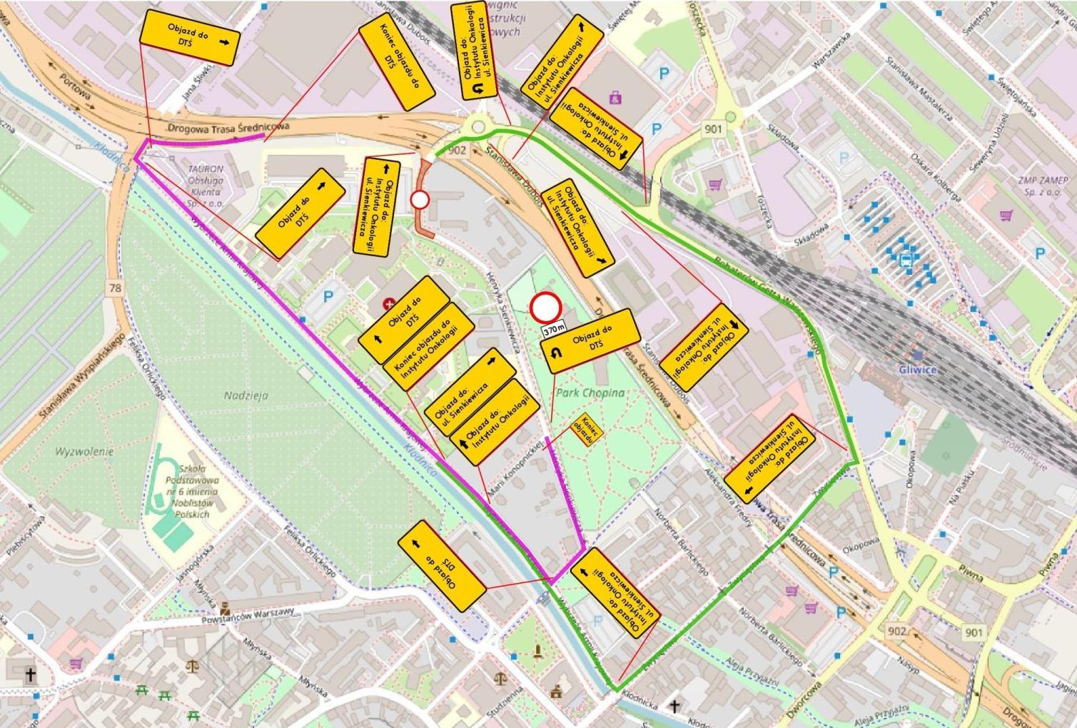 mapa objazdu 28 września