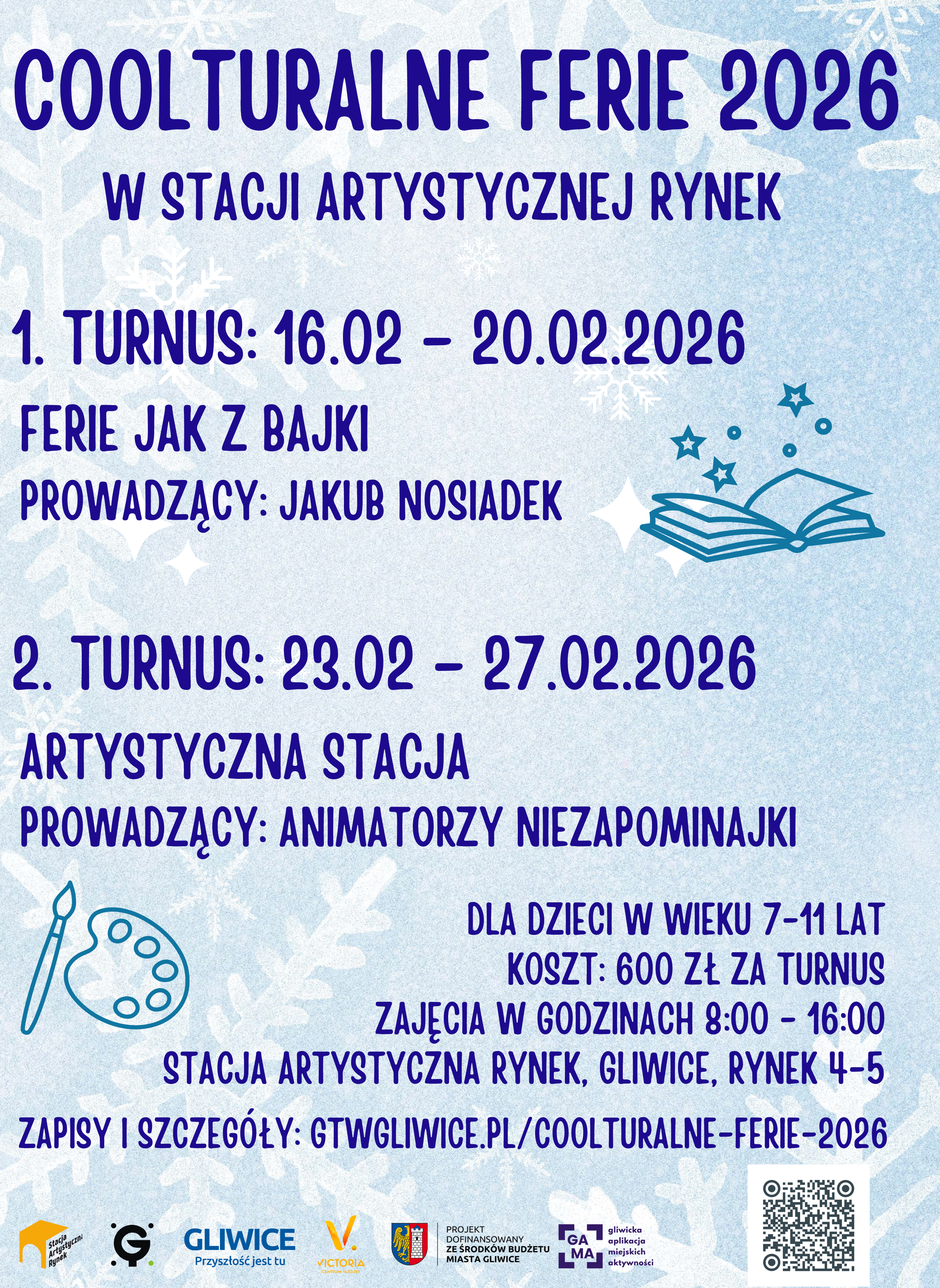 Plakat promujący Coolturalne Ferie w Stacji Artystycznej Rynek