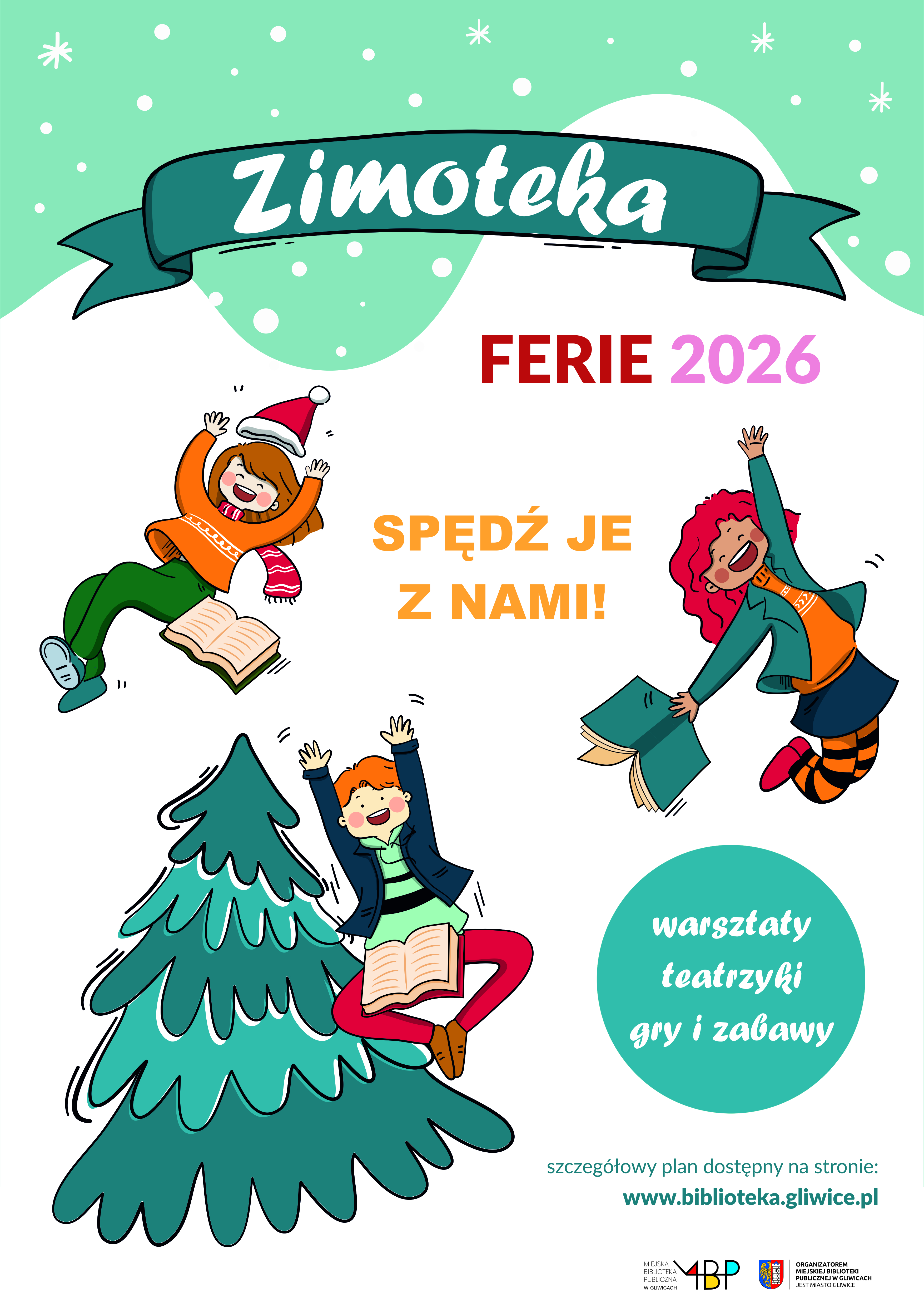 Plakat promujący Zimotekę w Miejskiej Bibliotece Publicznej