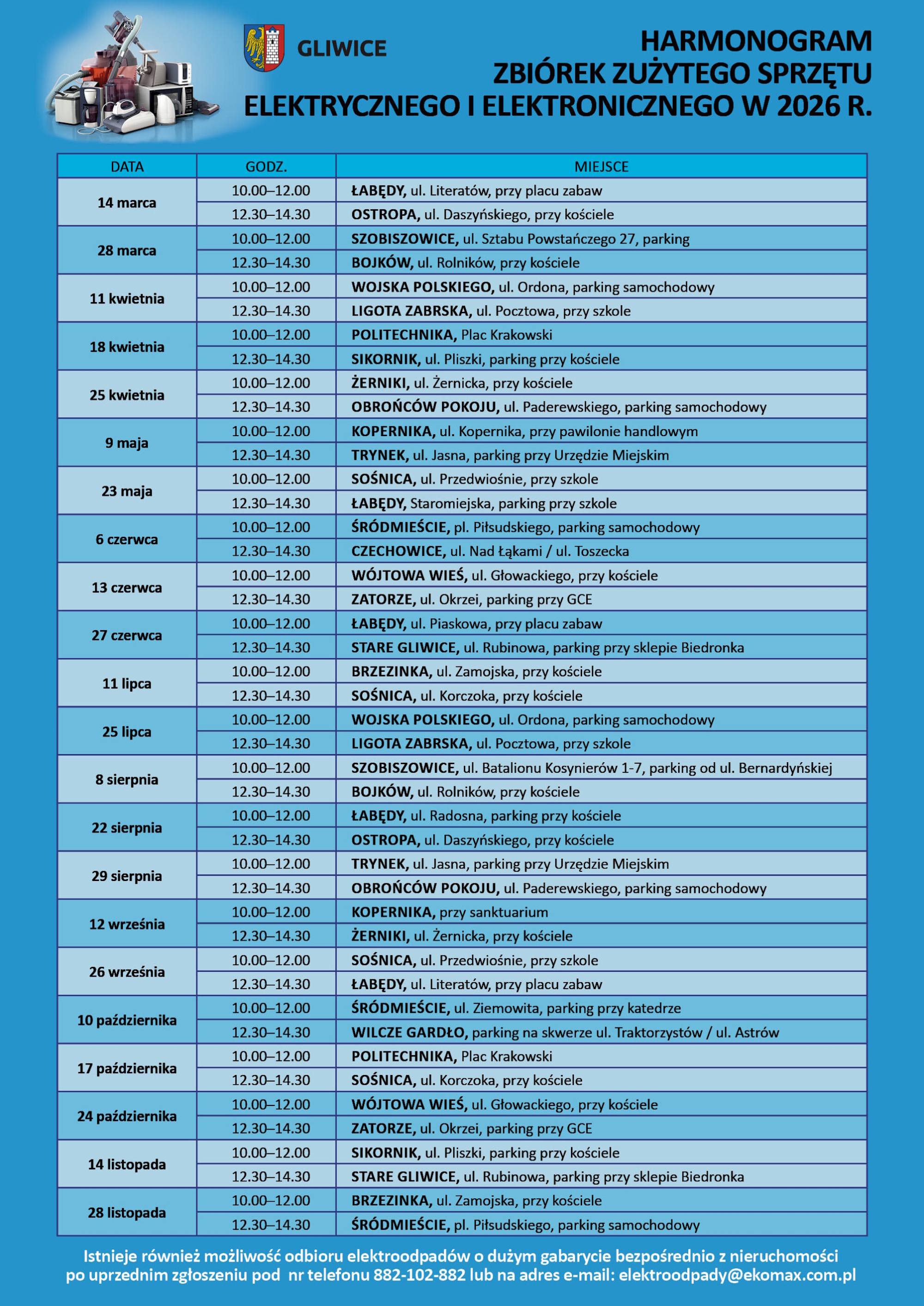 plakat z harmonogramem wywozu odpadów