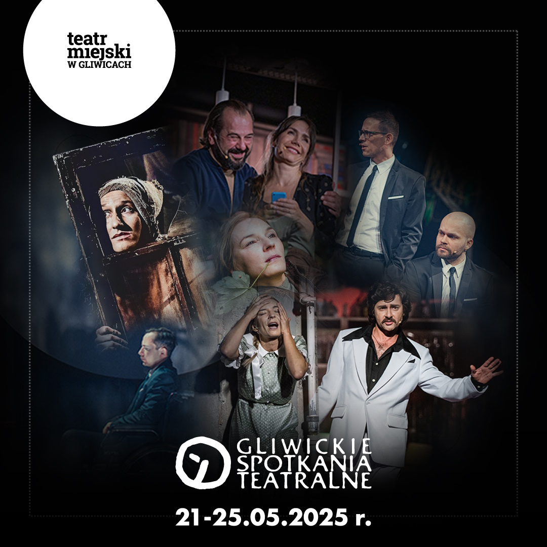 Plakat spotkań teatralnych z aktorami z różnych zaproszonych teatrów