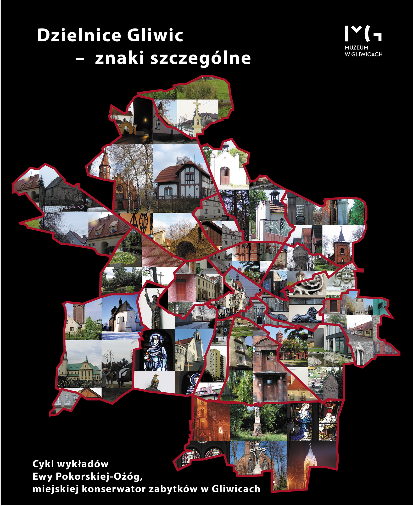 Plakat promujący cykl wykładów „Dzielnice Gliwic – znaki szczególne”