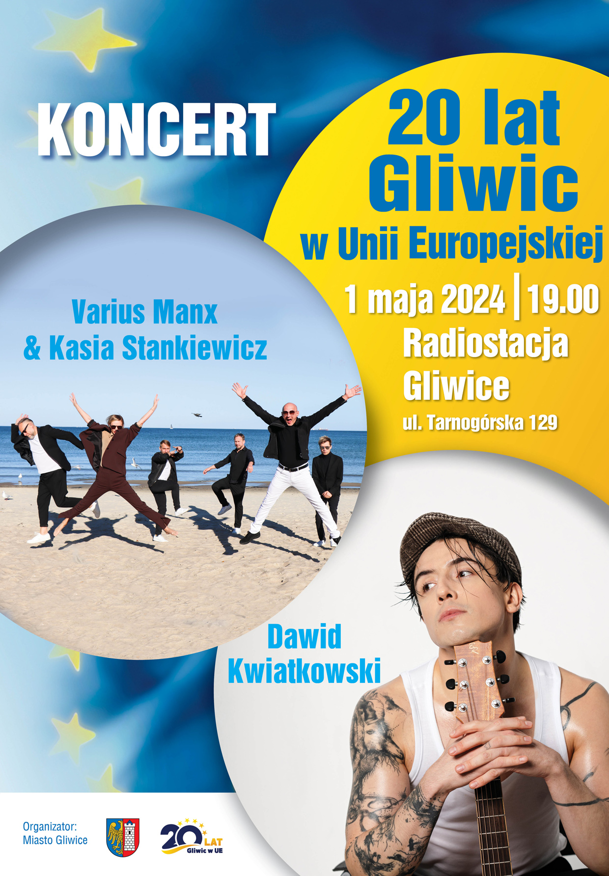 plakat koncertu majowego na 20-lecie obecności Gliwic w Unii Europejskiej