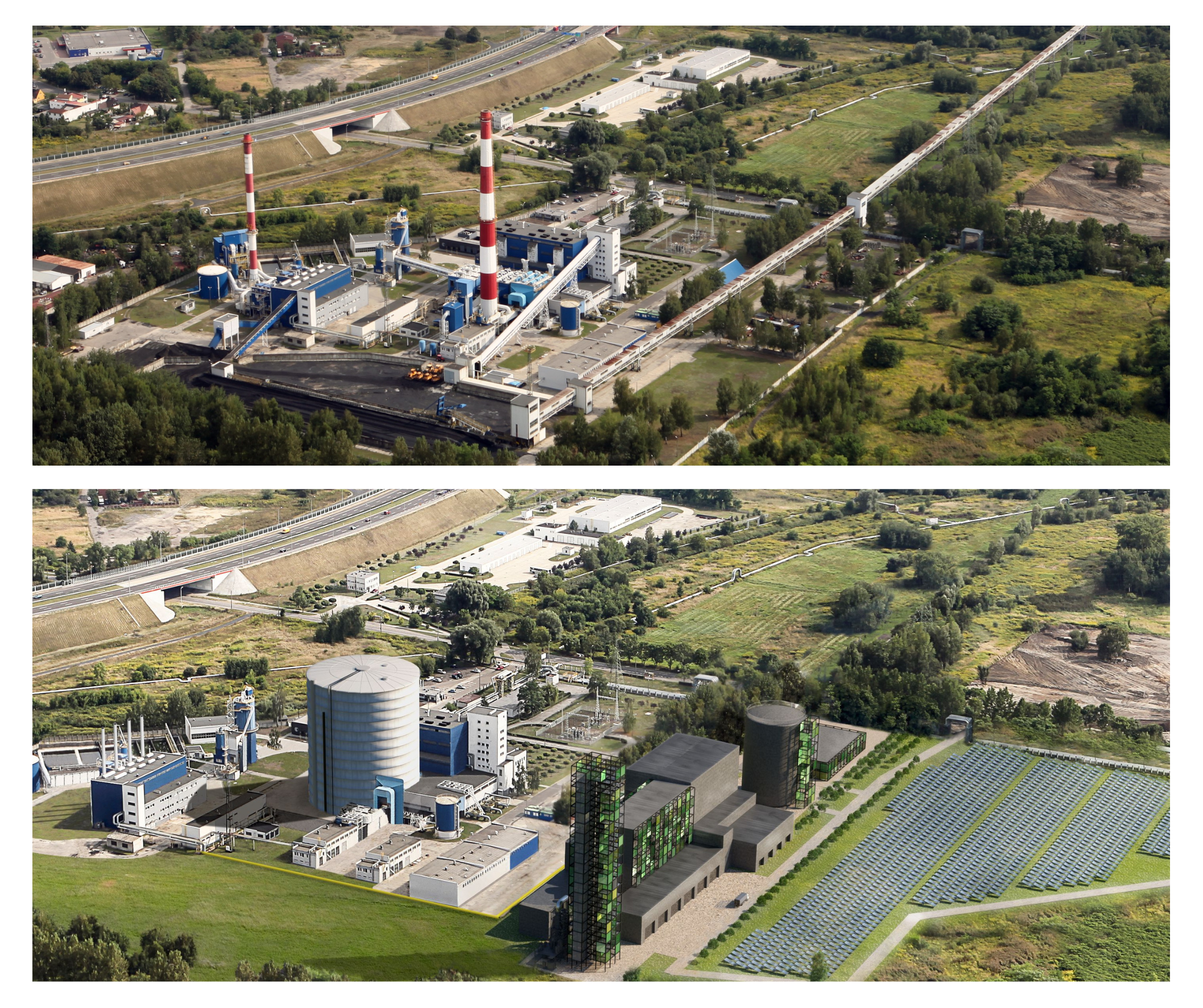 zielen, budynki, komin